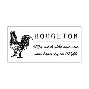 Rustic Rooster Family Name Return Address Rubber Stamp