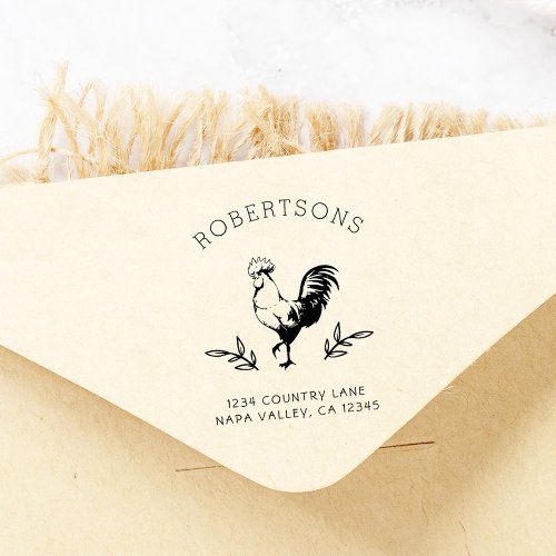 Rustic Rooster  Family Name Return Address Rubber Stamp