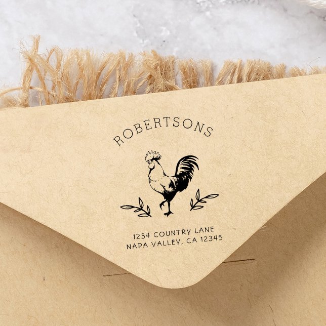 Rustic Rooster | Family Name Return Address Self-inking Stamp (Creator Uploaded)
