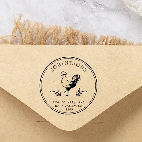 Rustic Rooster  Family Name Return Address Self_inking Stamp