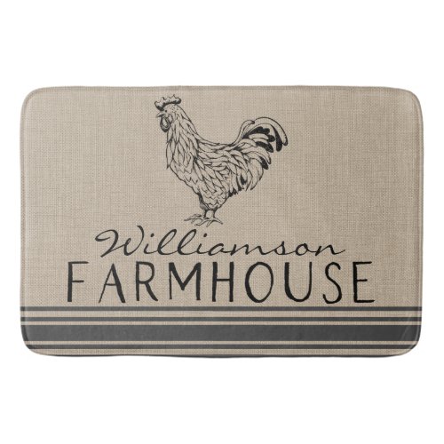 Rustic Rooster Farmhouse Family Name Bath Mat 