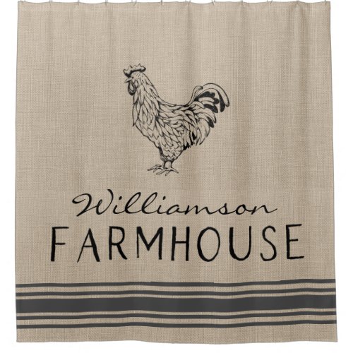 Rustic Rooster Farmhouse Style Family Name Shower Curtain