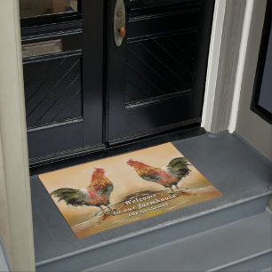 Rustic Rooster Farmhouse Welcome Doormat