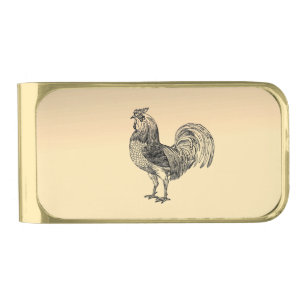 Rustic Rooster Gold Finish Money Clip