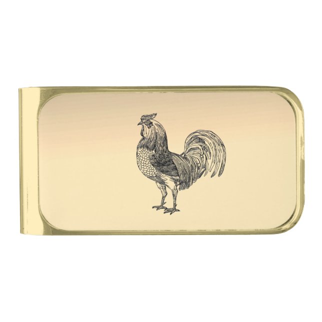 Rustic Rooster  Gold Finish Money Clip (Front)