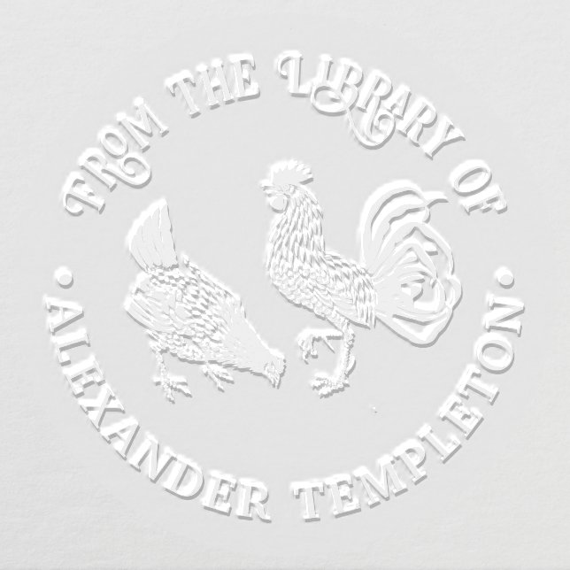 Rustic Rooster & Hen #5 Round Library Book Name Embosser (Design)