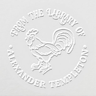 Rustic Rooster Line Art #1 Round Library Book Name Embosser