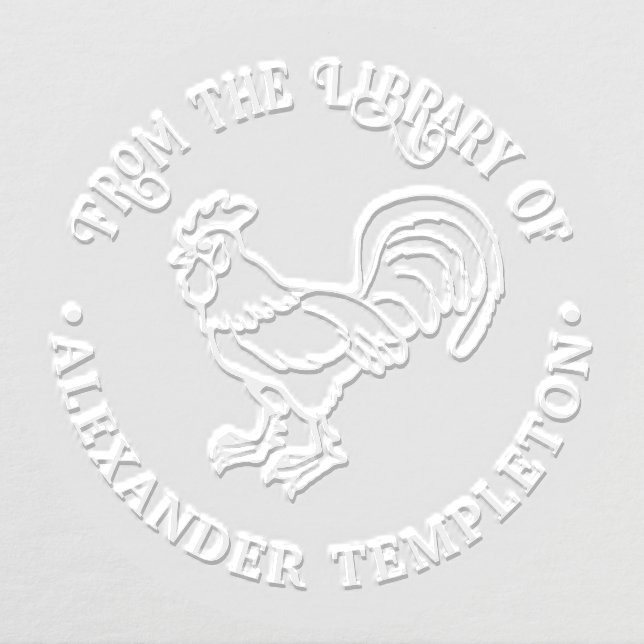 Rustic Rooster Line Art #1 Round Library Book Name Embosser (Design)