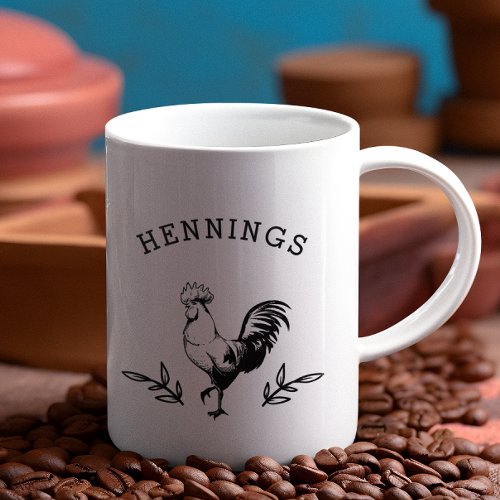 Rustic Rooster Personalized Black and White Coffee Mug