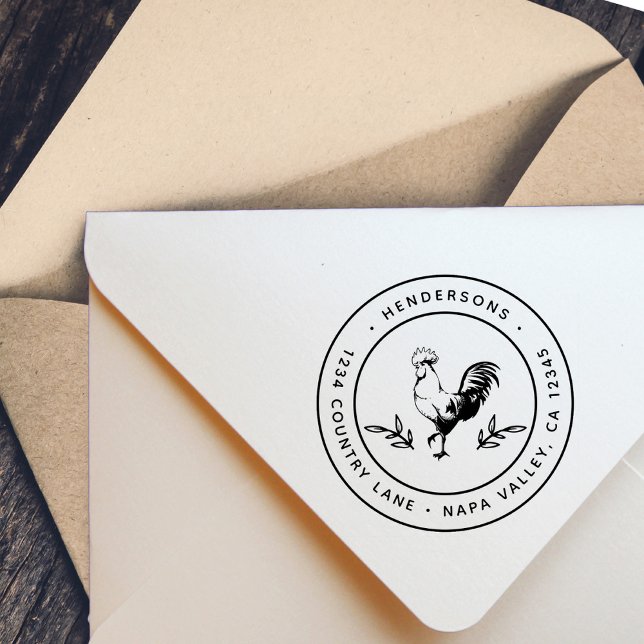 Rustic Rooster Round Return Address Self-inking Stamp (Creator Uploaded)