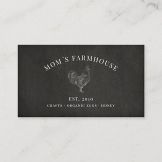 Rustic rooster sketch logo on chalkboard business card