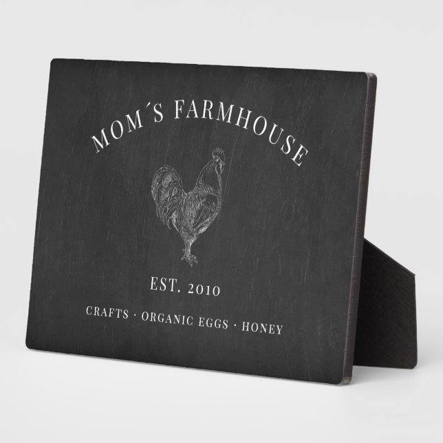 Rustic rooster sketch logo on chalkboard plaque (Side)