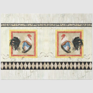 Rustic Rooster Watercolor Harlequin Wood Decoupage Tissue Paper