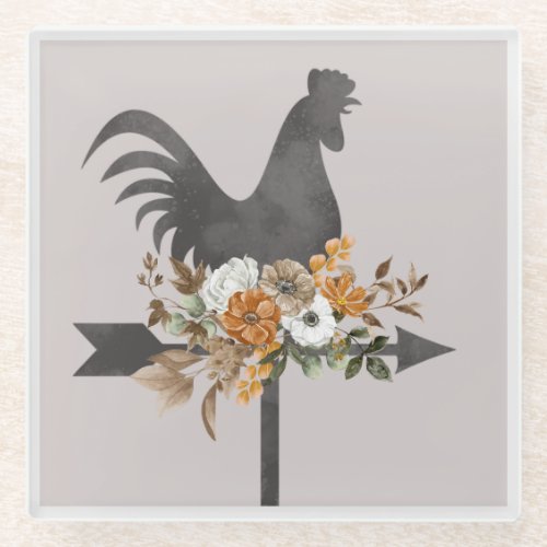 Rustic Rooster Weathervane Glass Coaster 2 of 4 
