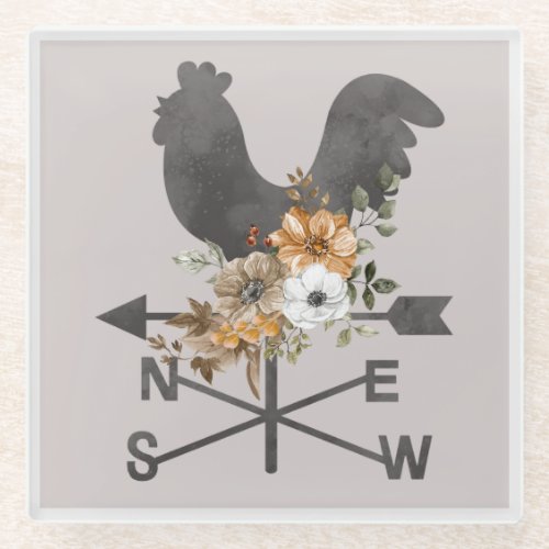 Rustic Rooster Weathervane Glass Coaster 4 of 4