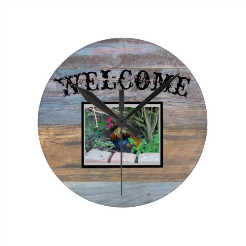 Rustic Rooster Welcome Wall Clock