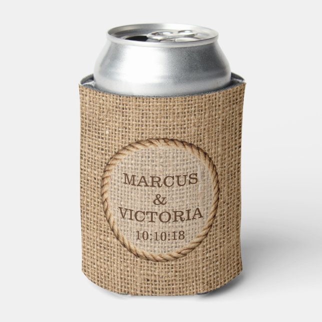 Rustic Rope Country Wedding Can Cooler (Can Front)