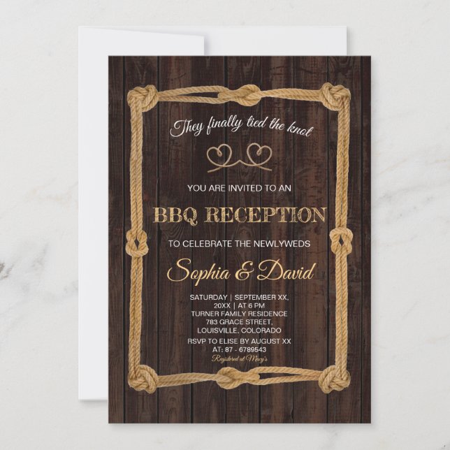Rustic Rope We Tied The Knot BBQ Reception Invitation (Front)