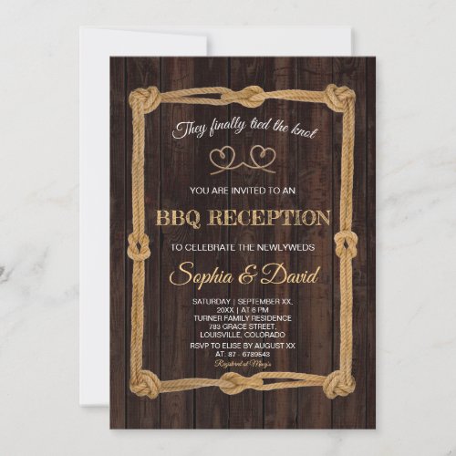 Rustic Rope We Tied The Knot BBQ Reception Invitation