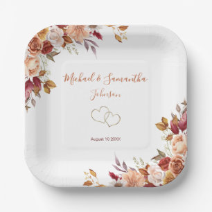 Rustic Rose and Chrysanthemum Fall Wedding Paper Plates