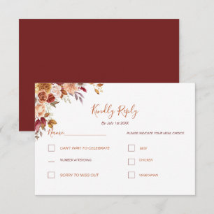 Rustic Rose and Chrysanthemum Fall Wedding RSVP Card