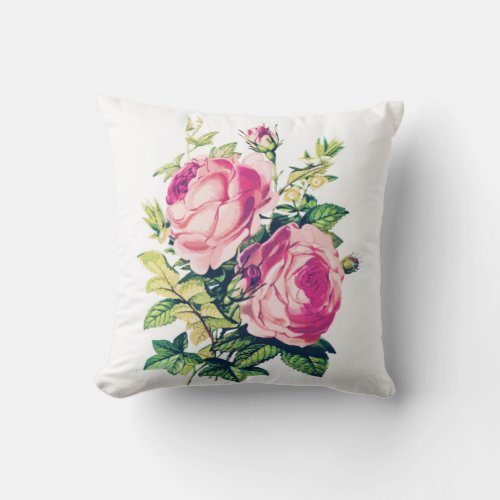 RUSTIC Rose ANTIQUE Floral Design Throw Pillow