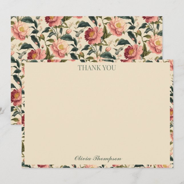 Rustic Rose Beige Flower Bridal Shower Custom Thank You Card (Front/Back)