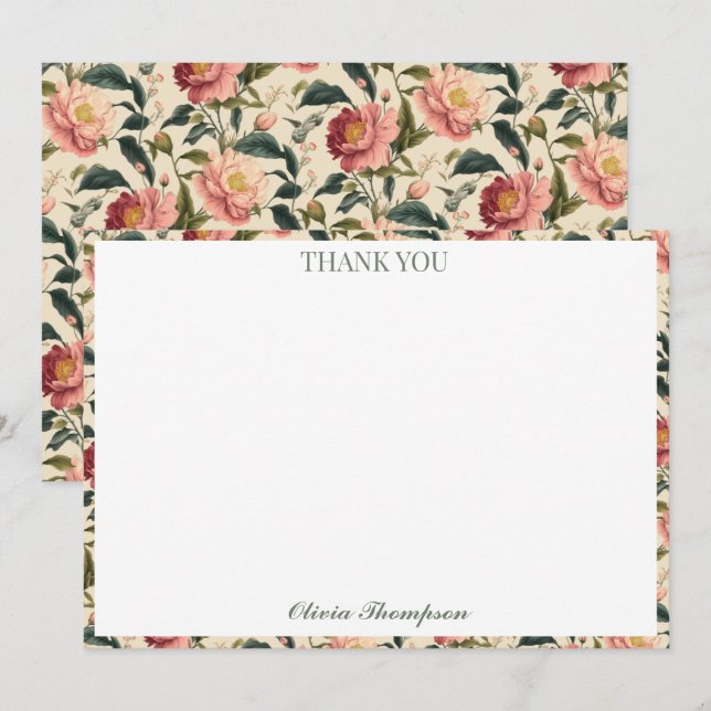 Rustic Rose Country Flower Bridal Shower Custom Thank You Card (Front/Back)