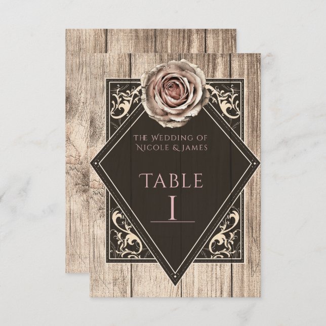 Rustic Rose Elegant Light Diamond Table Number (Front/Back)
