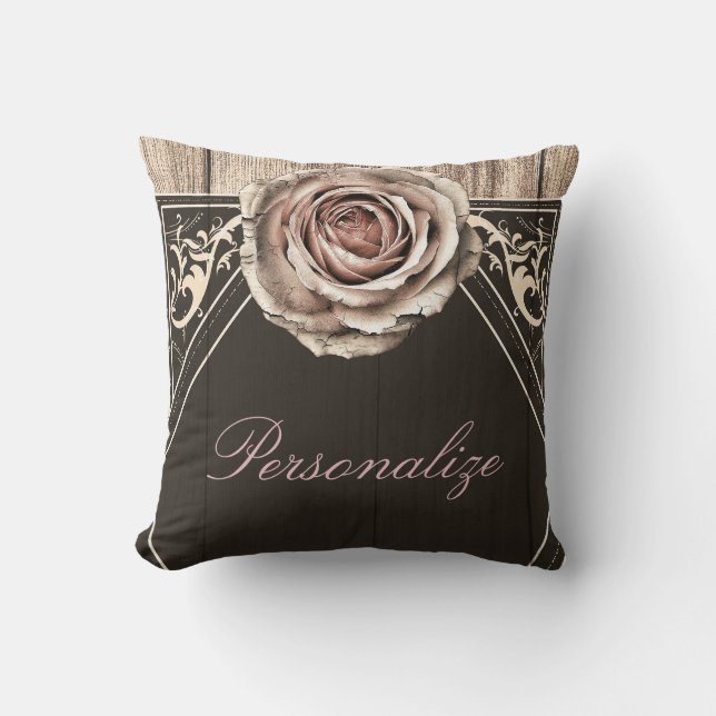 Rustic Rose Elegant Light Wood Diamond Chic Throw Pillow (Front)