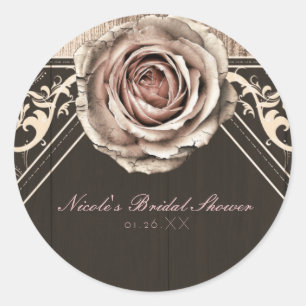 Rustic Rose Elegant Light Wood Diamond Favor Classic Round Sticker