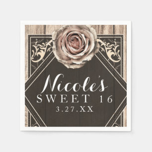 Rustic Rose Elegant Light Wood Diamond Party Napkins