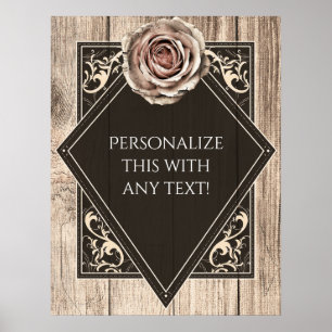 Rustic Rose Elegant Wood Diamond Party Banner Poster