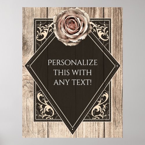 Rustic Rose Elegant Wood Diamond Party Banner Poster