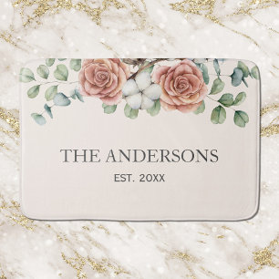 Rustic Rose Eucalyptus Floral Botanical Bath Mat