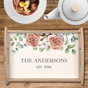 Rustic Rose Eucalyptus Floral Botanical Serving Tray