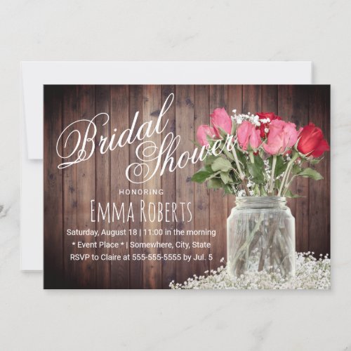 Rustic Rose Floral Mason Jar Bridal Shower Invitation