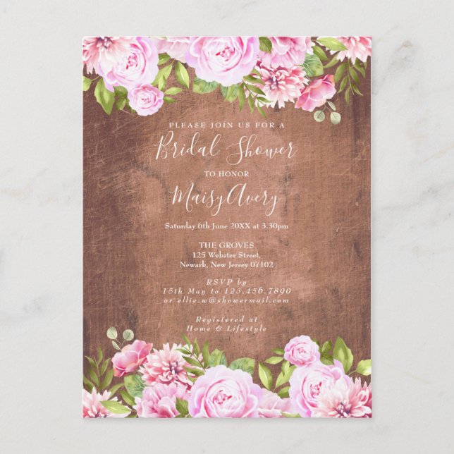 Rustic Rose Garden Bridal Shower Invitation (Front)