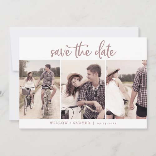 Rustic Rose Gold 3 Photo Template Save the Date