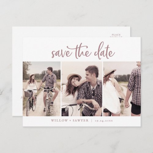 Rustic Rose Gold 3 Photo Template Save the Date