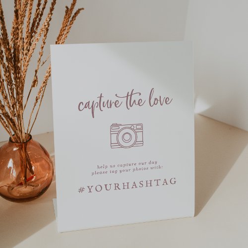Rustic Rose Gold Capture The Love Wedding Hashtag Pedestal Sign