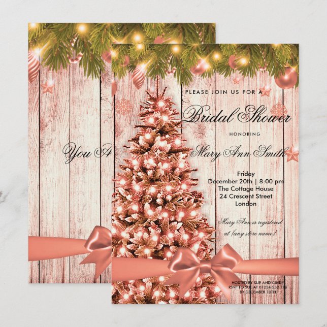 Rustic Rose Gold Christmas Bridal Shower Invitation (Front/Back)