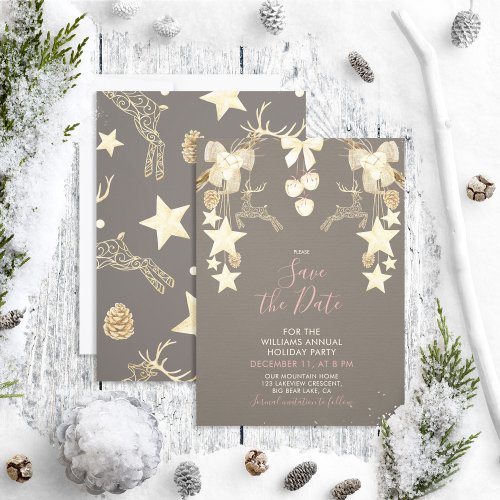 Rustic Rose Gold Christmas Party Save the Date