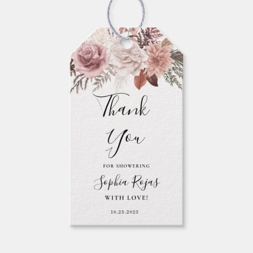 Rustic Rose Gold Floral Calligraphy Bridal Shower  Gift Tags