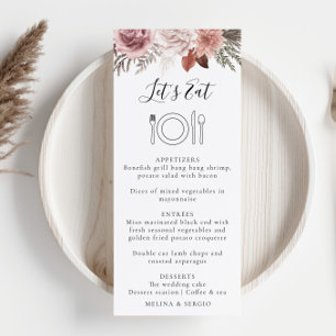 Rustic Rose Gold Floral Calligraphy Wedding Menu