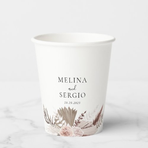 Rustic Rose Gold Floral Calligraphy Wedding  Paper Cups