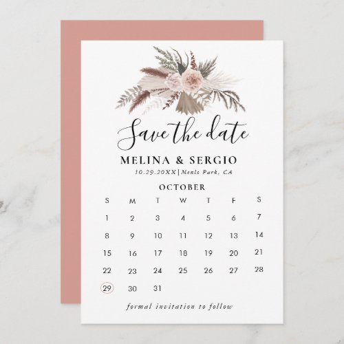 Rustic Rose Gold Floral Save the Date Calendar