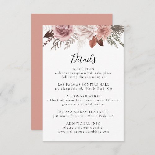 Rustic Rose Gold Floral Wedding Details  Enclosure Card