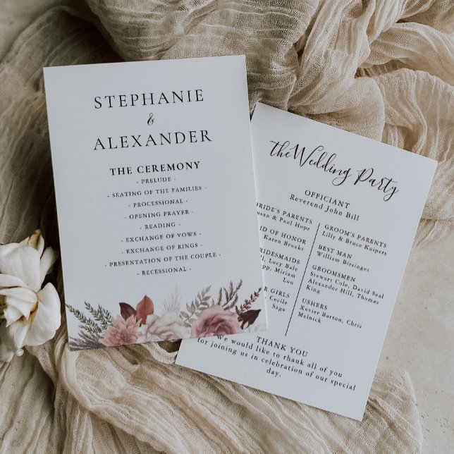Rustic Rose Gold Floral Wedding Program (Creator Uploaded)