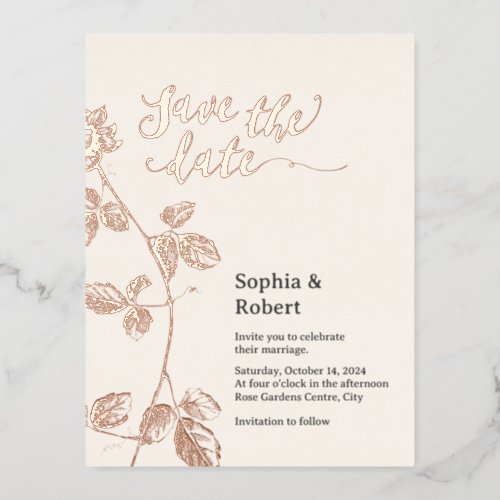 Rustic Rose Gold Floral Wedding Save the date Foil Invitation Postcard